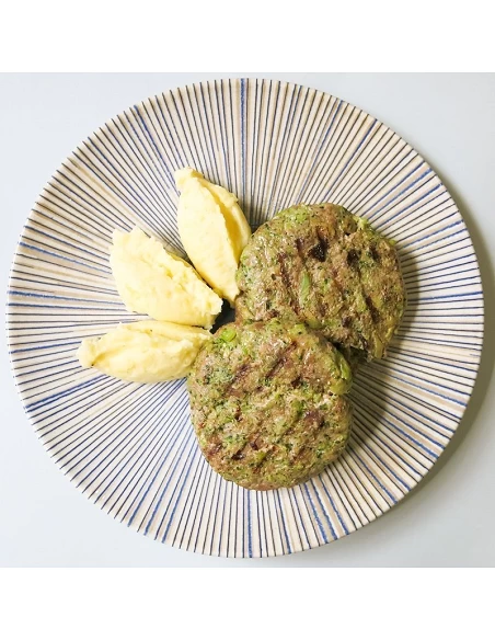 Hamburguesas de brócoli con puré de patatas