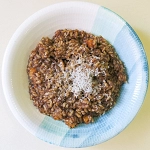 Arroz de calabaza, morcilla y parmesano